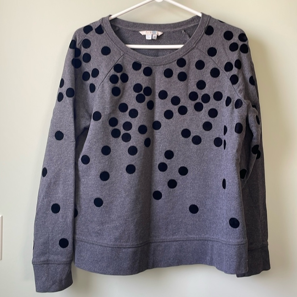 Boden Gray Sweatshirt with Black Polka Dots